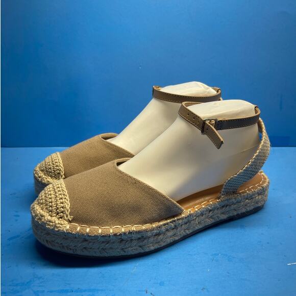 Time and Tru Beige 1 Like Platform Espadrille Sandals Ankle Strap shoe size 10 - Picture 2 of 10